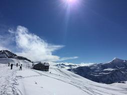 snowy mountains with the sun