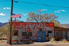 old red building in Luning city, Nevada, USA