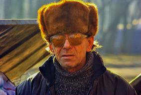 Portrait of old Man with hat and Glasses