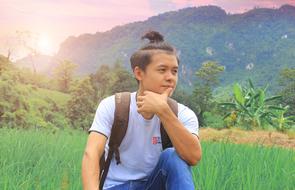 Man Thinking sun green grass