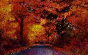autumn alley grunge art background