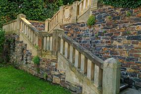 Beautiful and colorful, old stairs of the villa, among the plants, in Bad Godesberg, Germany