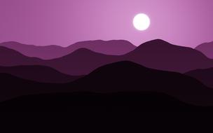 Landscape of the beautiful, purple mountains of different shades, with Moon in the sky, clipart