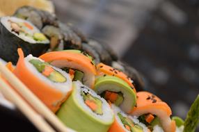 colored rolls with vegetables