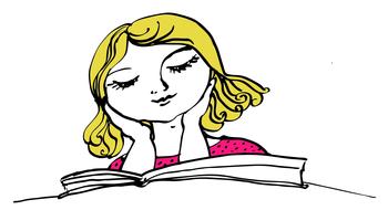 cartoon girl with yellow hair reading a book
