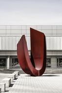 Red sculpture near the building in Nicosia, Cyprus