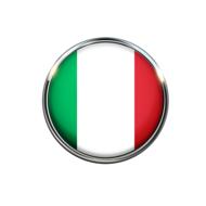 Round icon with the flag of Italy, in shiny metallic frame, at white background, clipart