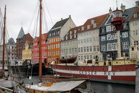 Colorful and beautiful buildings in the port with the boats