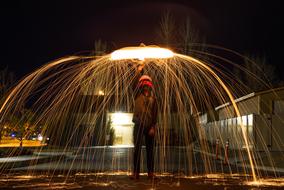 Dark Night light long exposure person