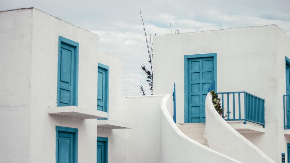 white and blue Building Pure