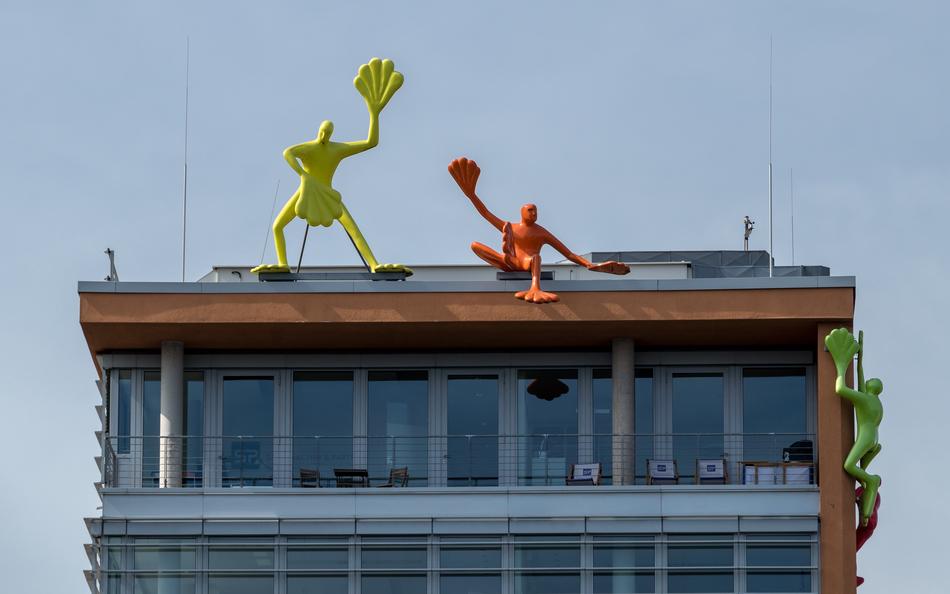 Building with colorful figures and windows, in the port of DÃ¼sseldorf, Germany
