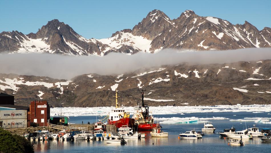 harbor with mountains and snow landscape