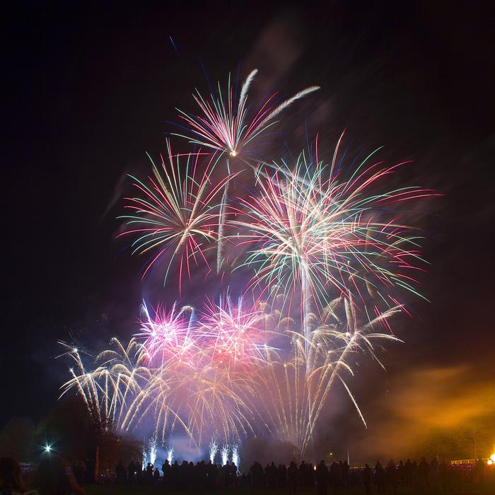bright fireworks in the night landscape