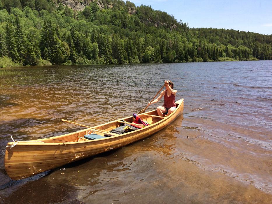 longboat in the lake on the island