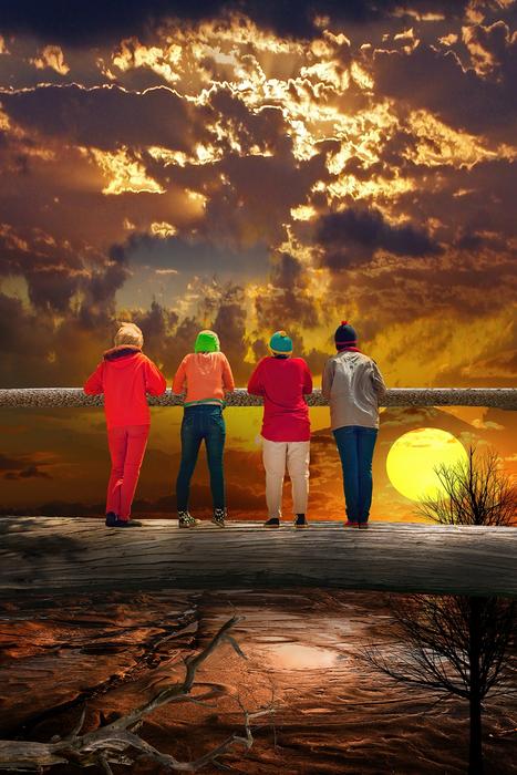 a group of people on an island in the sun