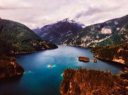 mountainous area with a lake