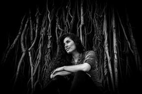 Relaxed Woman sitting, black and white