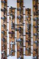 antique kitchen items on the wall
