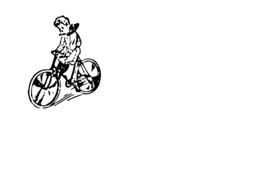 black and white image of a boy on a bicycle