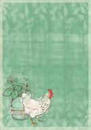 chicken at green background watercolor