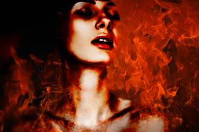 Portrait of the beautiful girl, among the red smoke, clipart