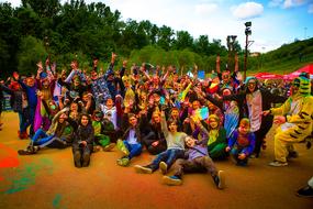 crowd of happy people outdoor, Festival Of Colors, Holi