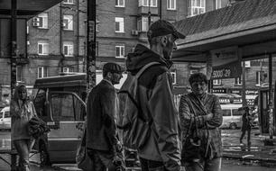 Stop People Rain black and white