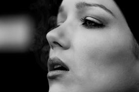 monochrome photo of Woman face