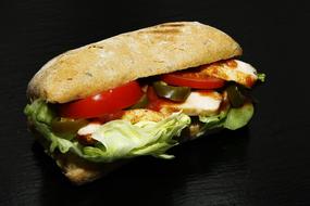Vegetable sandwich on black background