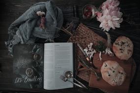 Baking with mushrooms and a magazine