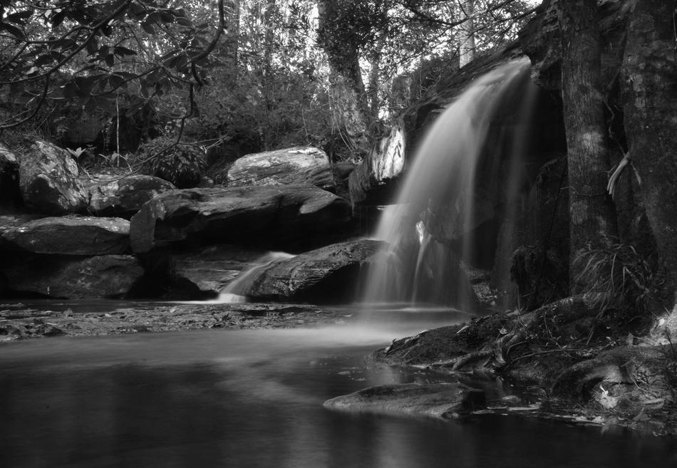 Waterfall Mountain monochrome photo