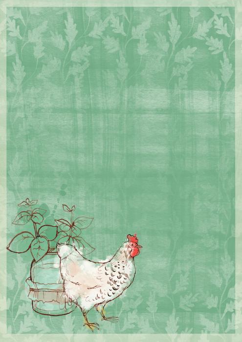 chicken at green background watercolor