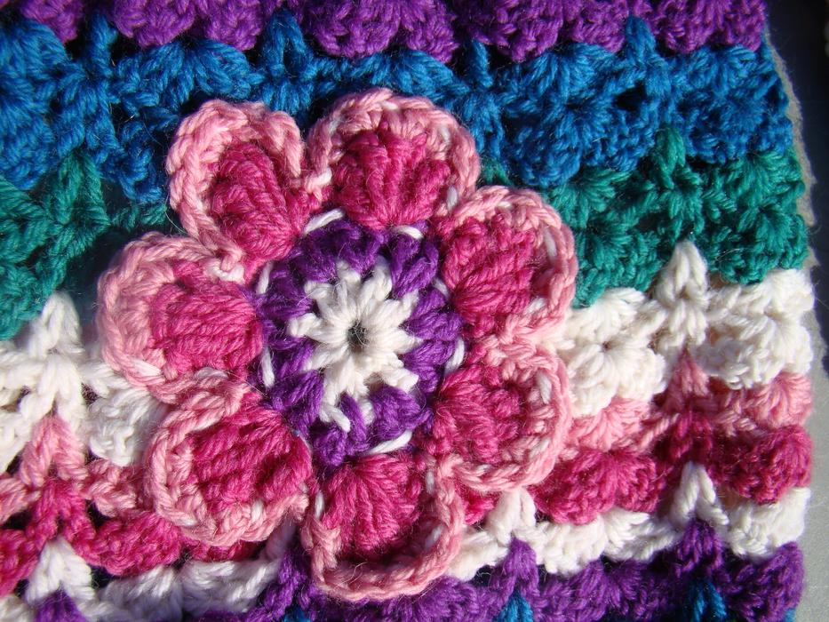 crochet hat with flower, close-up
