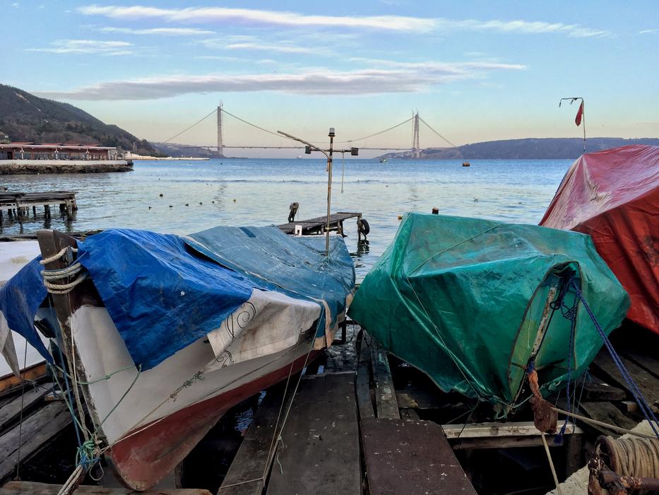 boats packed up on the pier