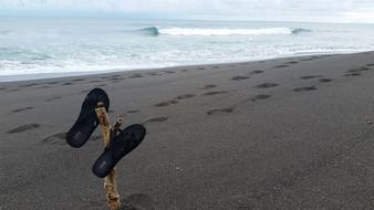 Flip Flops Beach Black Sand