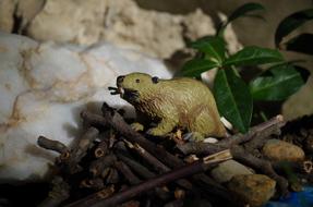 decoration in the form of a toy beaver on the dam