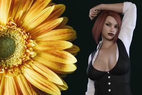 attractive girl and yellow daisy