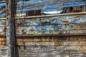 old Wood and Rusty metal, side of Boat