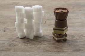 Chocolate candies with sugar on the table