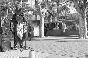 black and white photo of Indian Street Artist