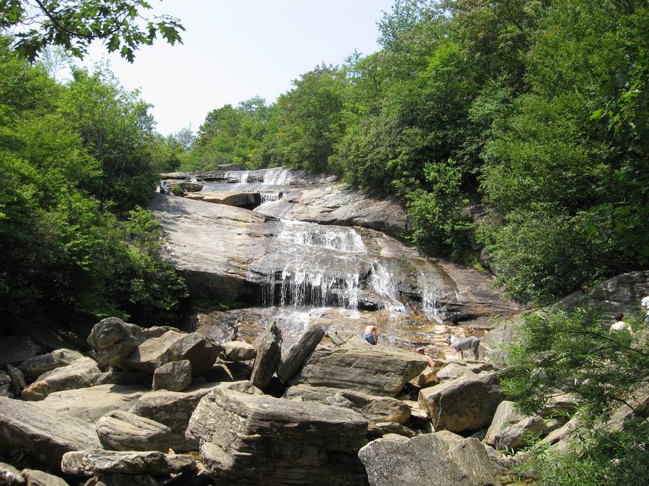 waterfall on rocks with trees