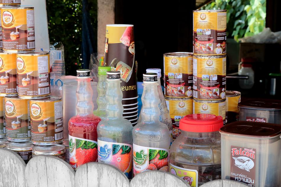 iron cans with drinks