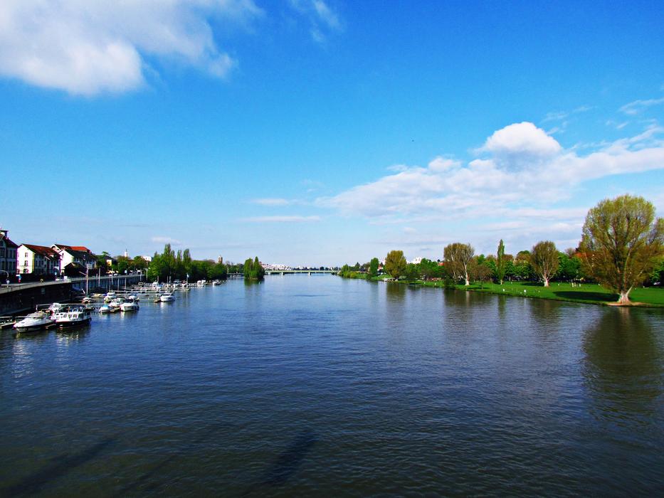 Water River blue lake with boat landscape