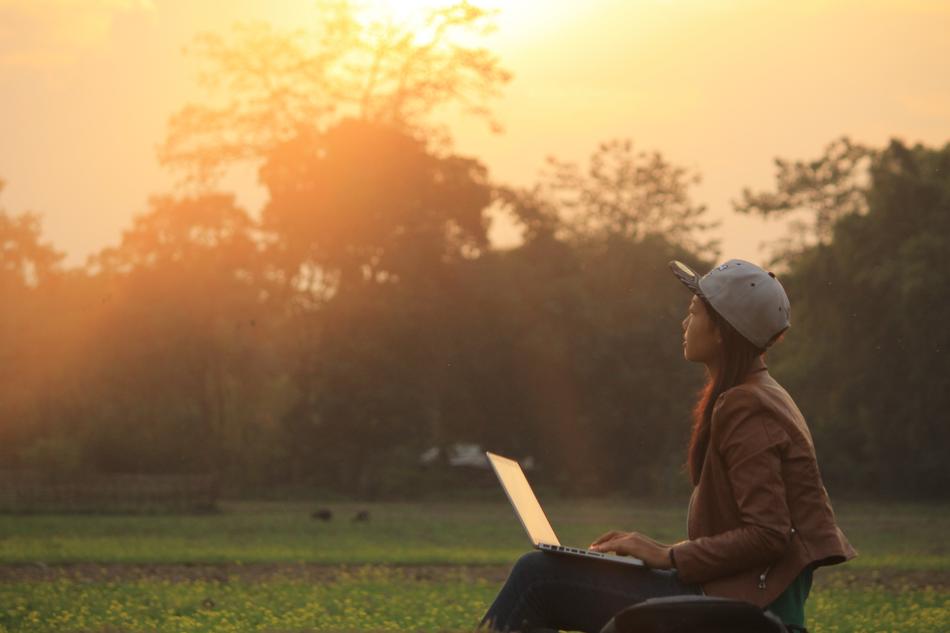 person sunset garden