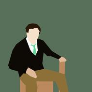 man in green tie sitting, drawing