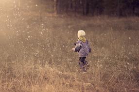 child Girl on field at sunlight