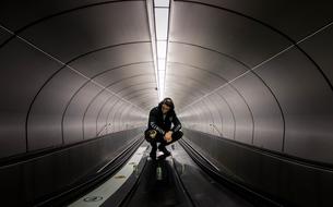 Black And White photo of guy in Tunnel