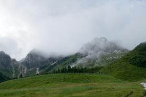 cloudy landscape with green meadow
