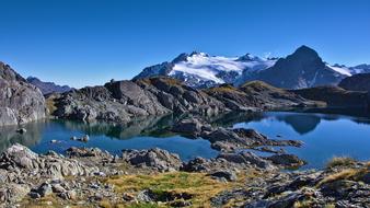 the mountain landscape with the lake is beautiful