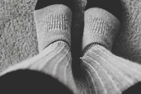 Black and white photo of upper view of the socks